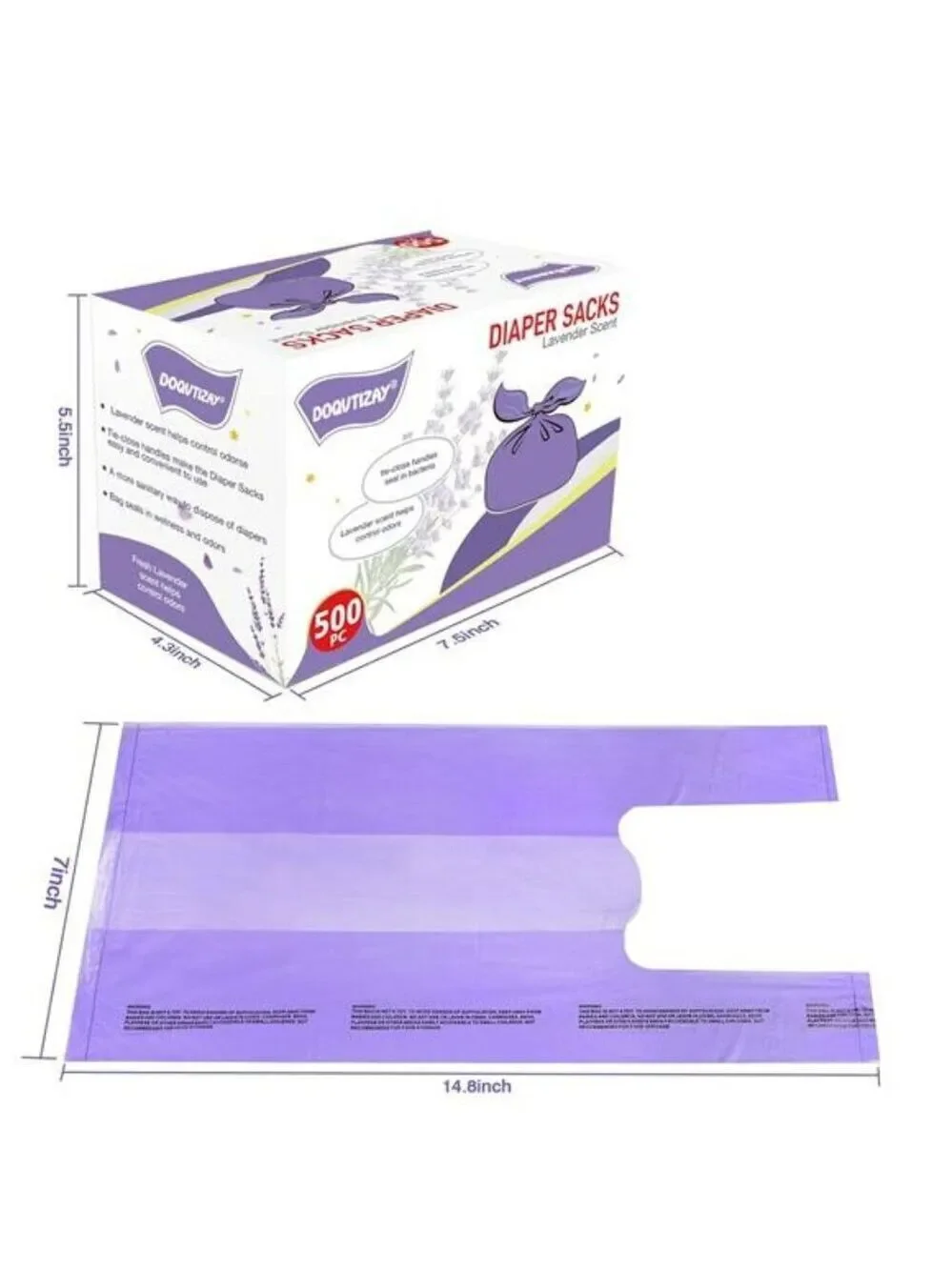 Lavender Scented Disposable Diaper Bags 500 Count Baby Pet Waste Trash Sack